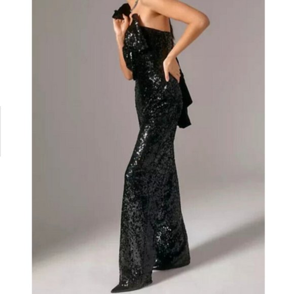 Anthropologie Pants - Anthropologie Hutch 4 248$ Sequin Bow Jumpsuit Cocktail Disco Party Black NWT